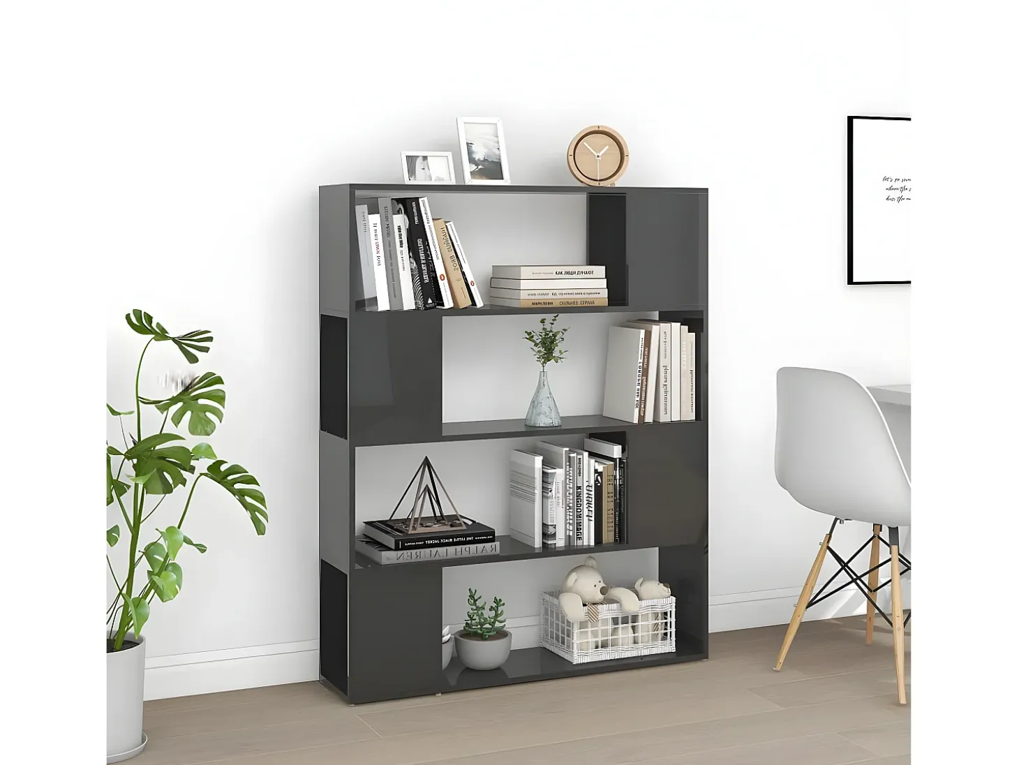 Estantería divisor de espacios gris con brillo 100x24x124 cm