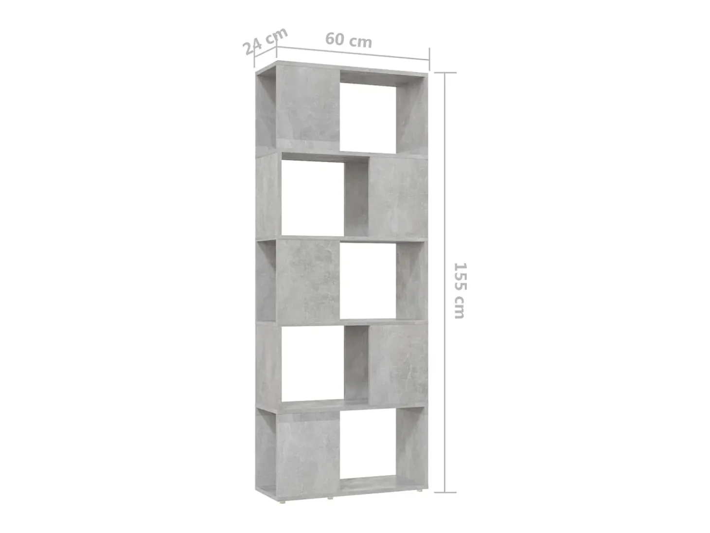 Estantería divisor de espacios gris hormigón 60x24x155 cm