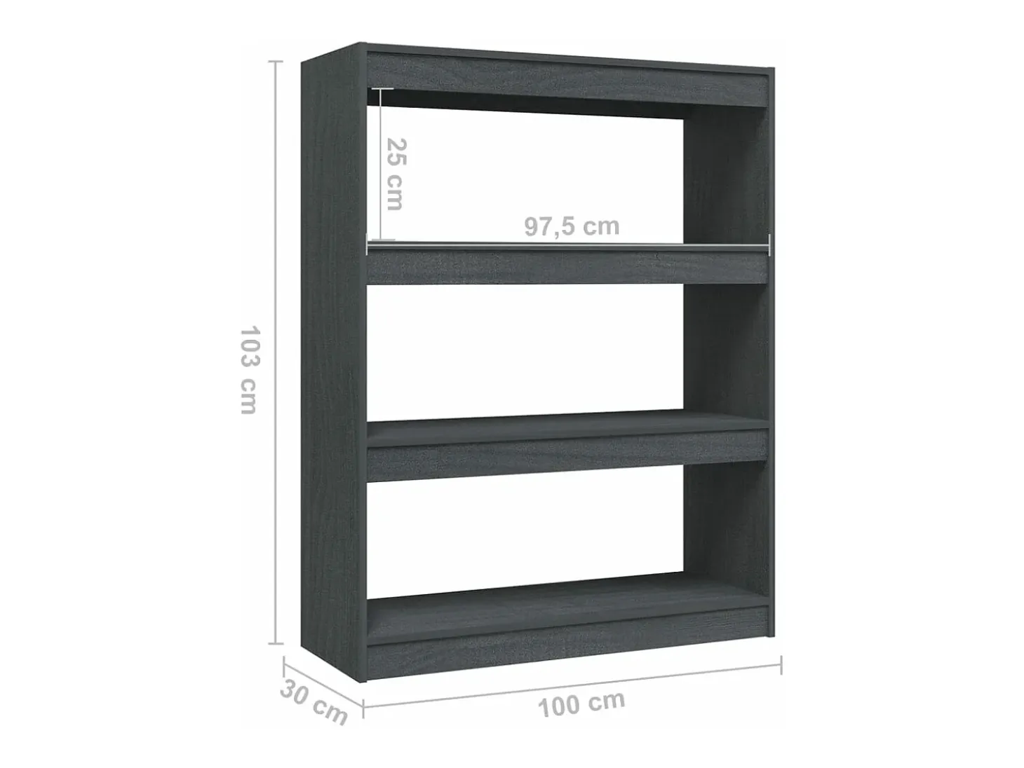 Estantería divisor de espacios madera pino gris 100x30x103 cm