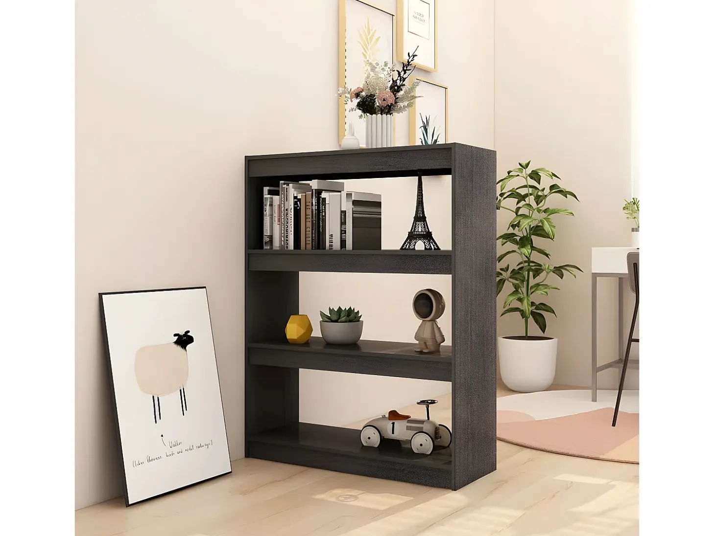 Estantería divisor de espacios madera pino gris 100x30x103 cm