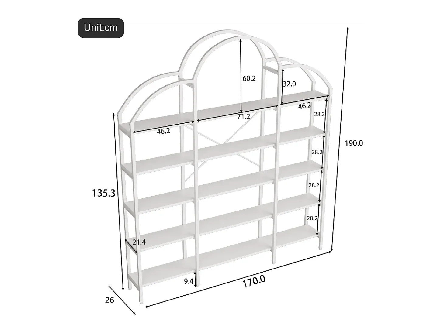 Estantería en forma de nube con 5 baldas - MDF y metal - Blanco