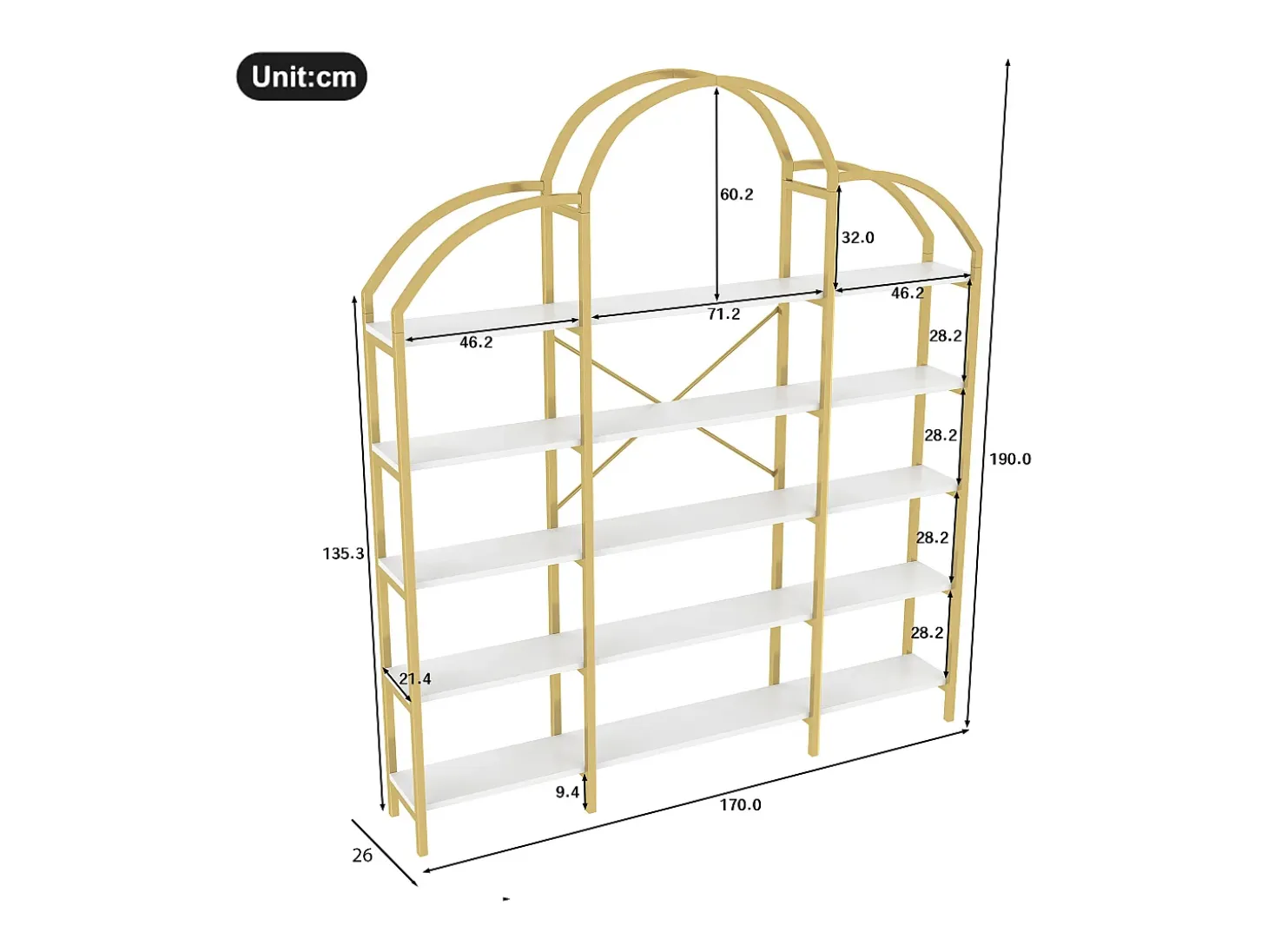 Estantería en forma de nube con 5 baldas - MDF y metal - Dorado y blanco
