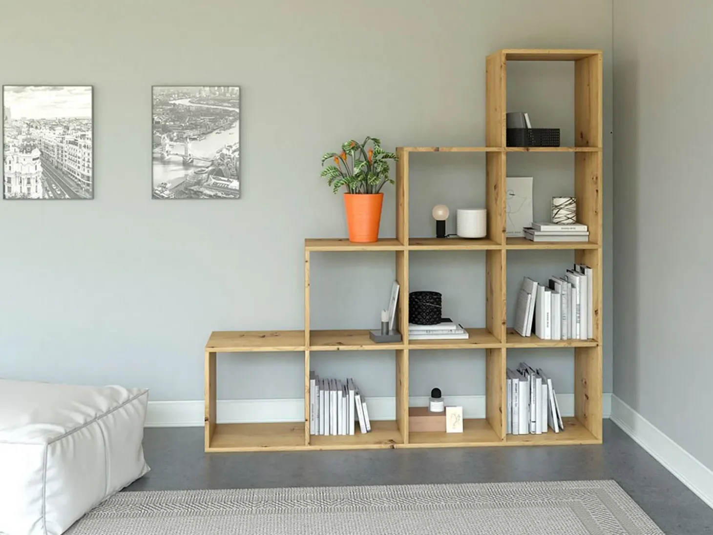 Estantería escalonada con 10 estantes - Roble Artesanal - 153 cm - STEPI