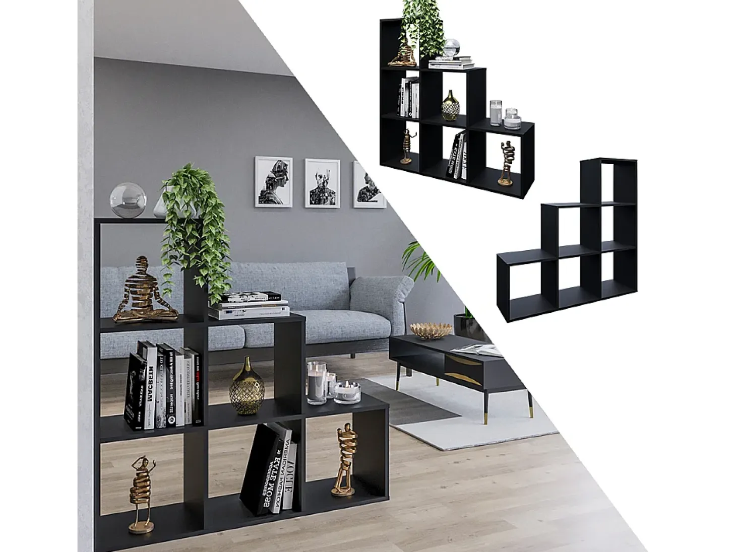 Estantería escalonada negro 107.2x29x107.8
