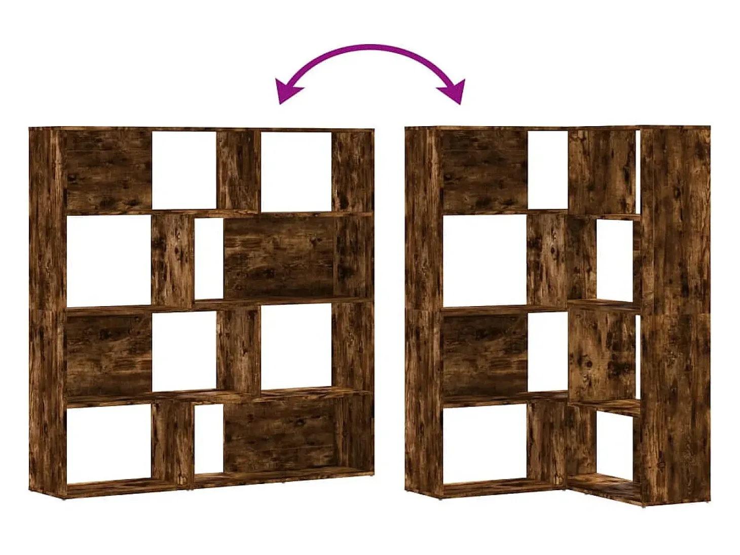 Estantería esquina 4 niveles madera roble ahumado 85x85x140 cm