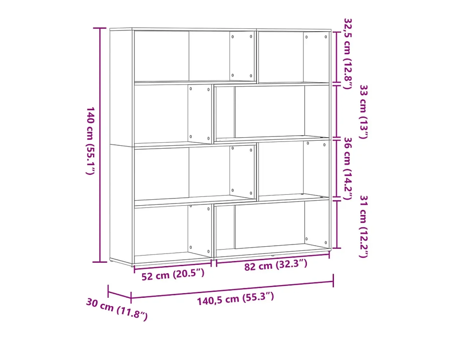 Estantería esquina 4 niveles madera gris hormigón 85x85x140 cm