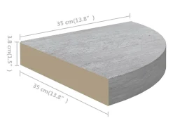 Estantería esquinera de pared de hormigón gris 35x35x3,8 cm MDF