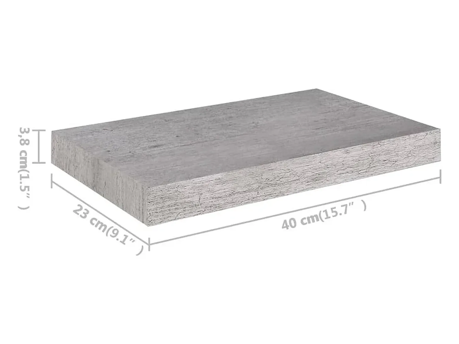 Estantería flotante de pared gris hormigón 40x23x3,8 cm MDF