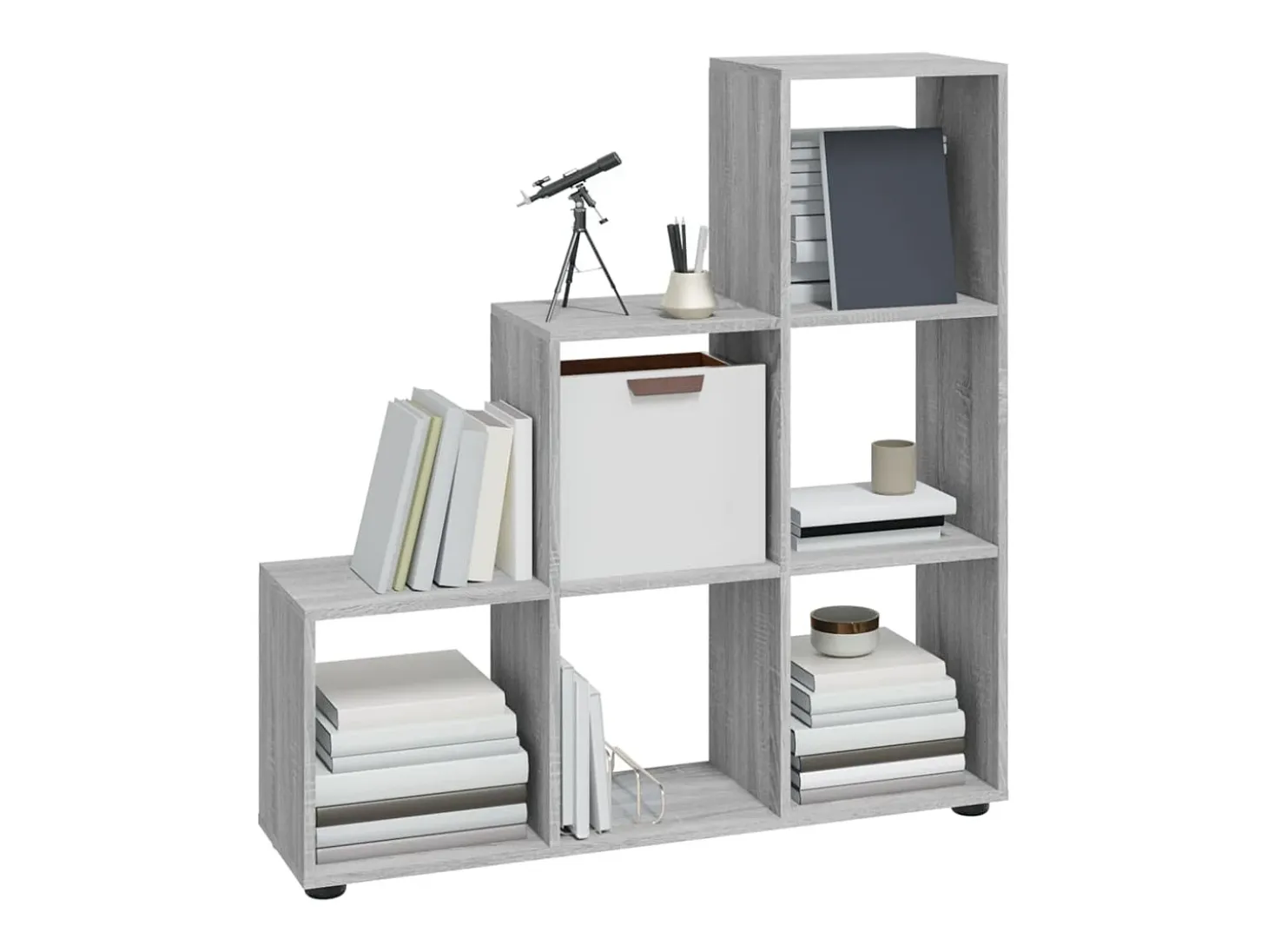 Estantería forma de escalera madera contrachapada gris Sonoma
