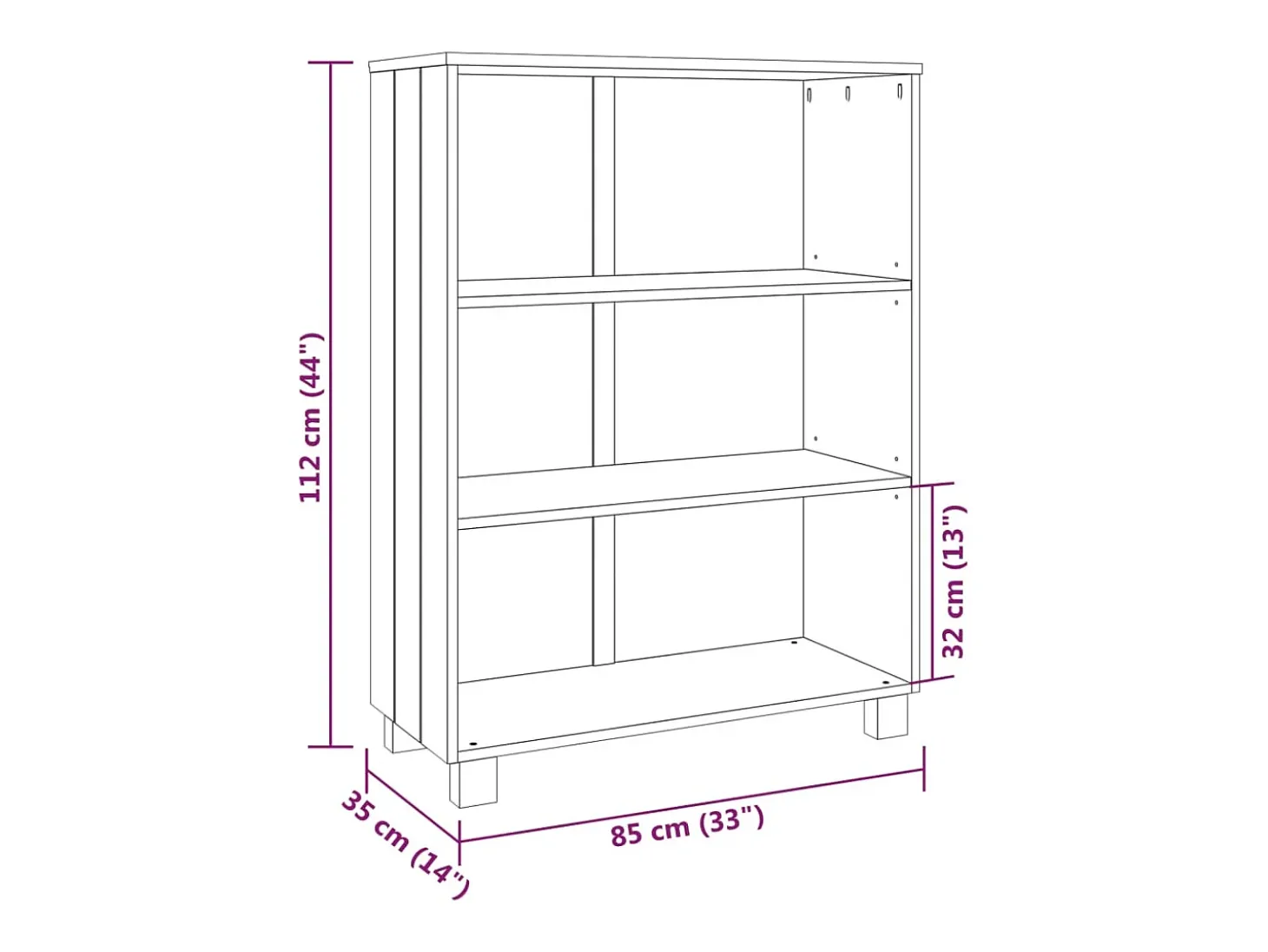 Estantería HAMAR madera pino maciza marrón miel 85x35x112 cm