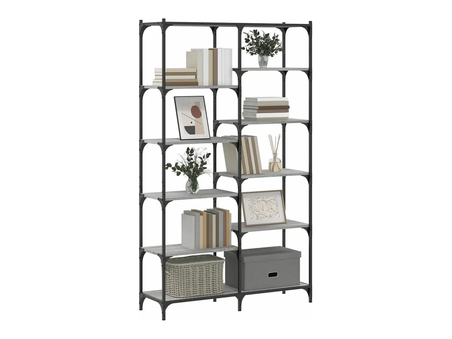 Estantería hierro y madera ingeniería gris Sonoma 100x32x170 cm