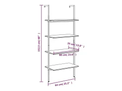 Estantería inclinada 4 nivel marrón oscuro negro 64x35x152,5cm