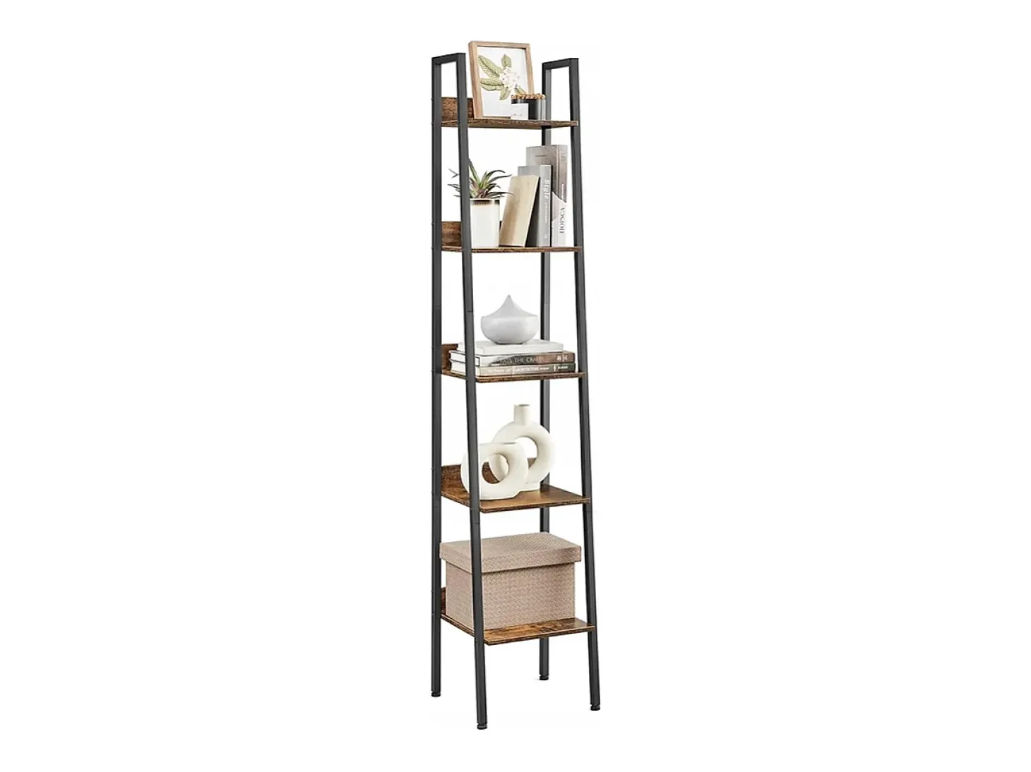 Estantería industrial de pie negra 5 estantes escalera para libros loft modern