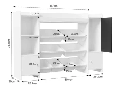 Estantería infantil con 8 compartimentos y tablero de dibujo, color blanco