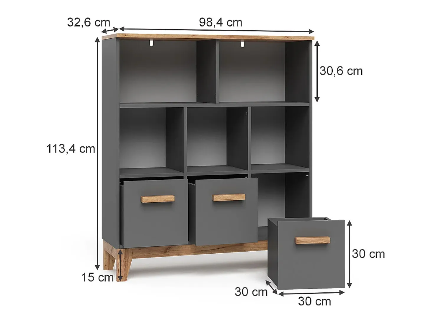 Estantería infantil gris/artisan 98.4x32.6x113.4 malia