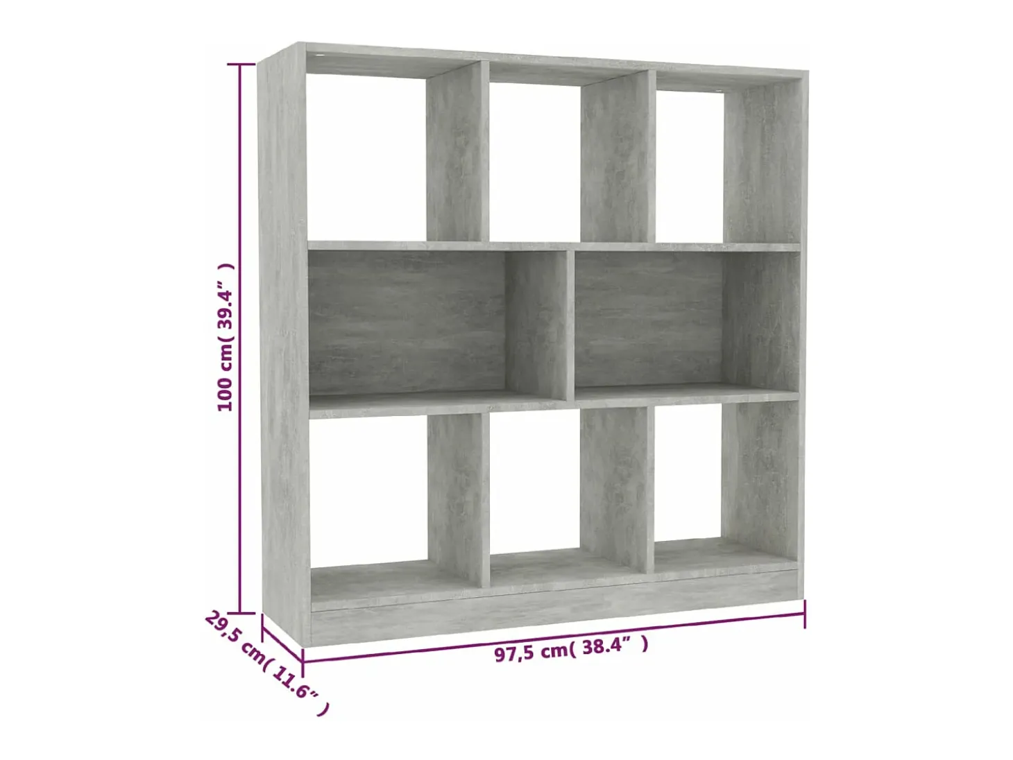 Estantería librería contrachapada gris hormigón 97,5x29,5x100cm