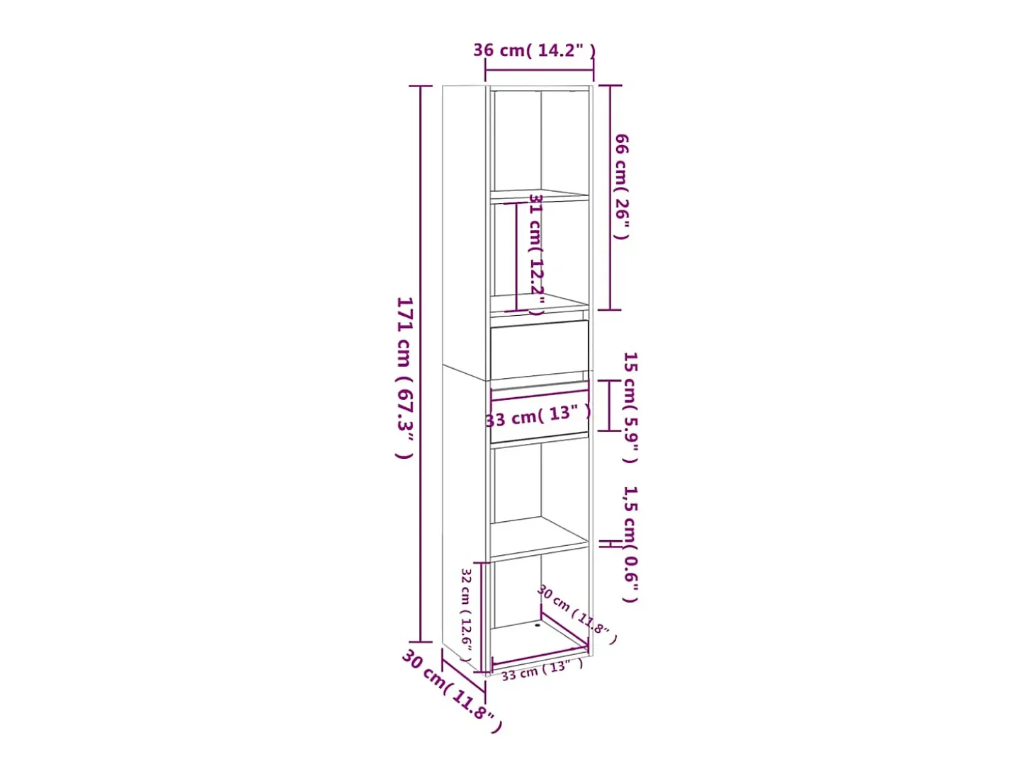 Estantería librería madera contrachapada blanco 36x30x171 cm