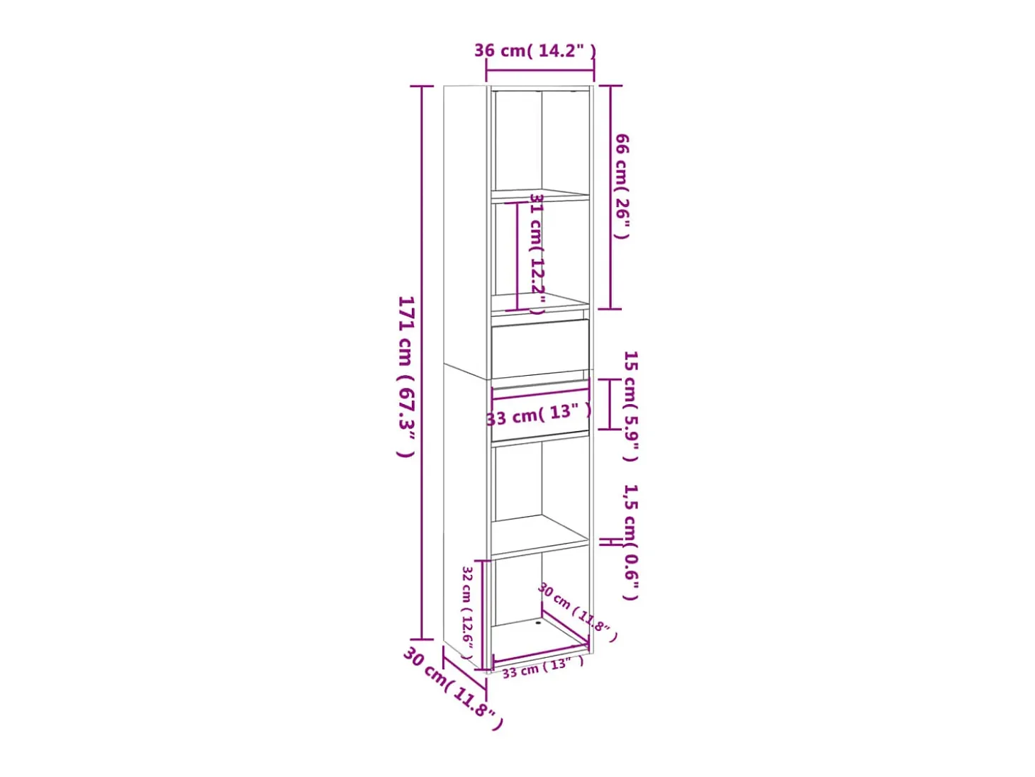 Estantería librería madera contrachapada blanco 36x30x171 cm
