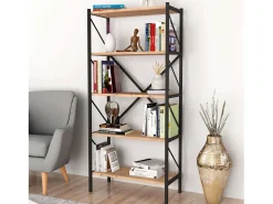 Estantería Librería Rus 5 Estantes Roble Safir Negro 160X66X34 cm