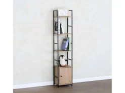 Estantería Librería Salón 4 Estantes y Puerta Roble Cambrian Negro 144x29x24 cm