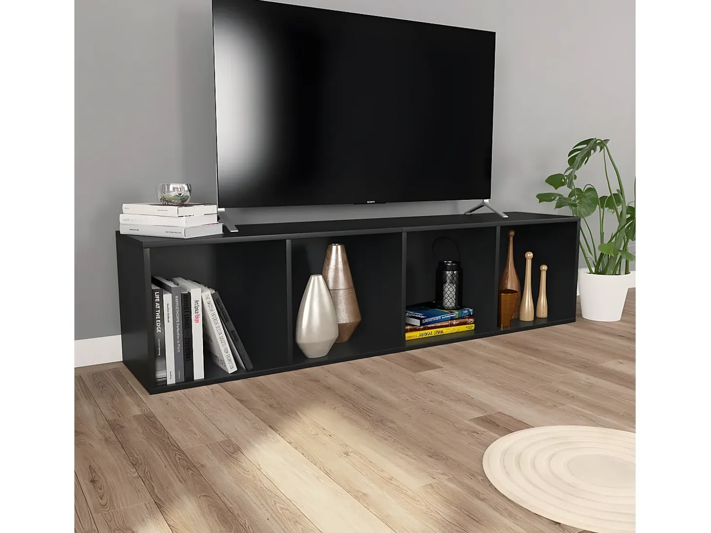 Estantería libros/mueble TV contrachapada negro 36x30x143 cm