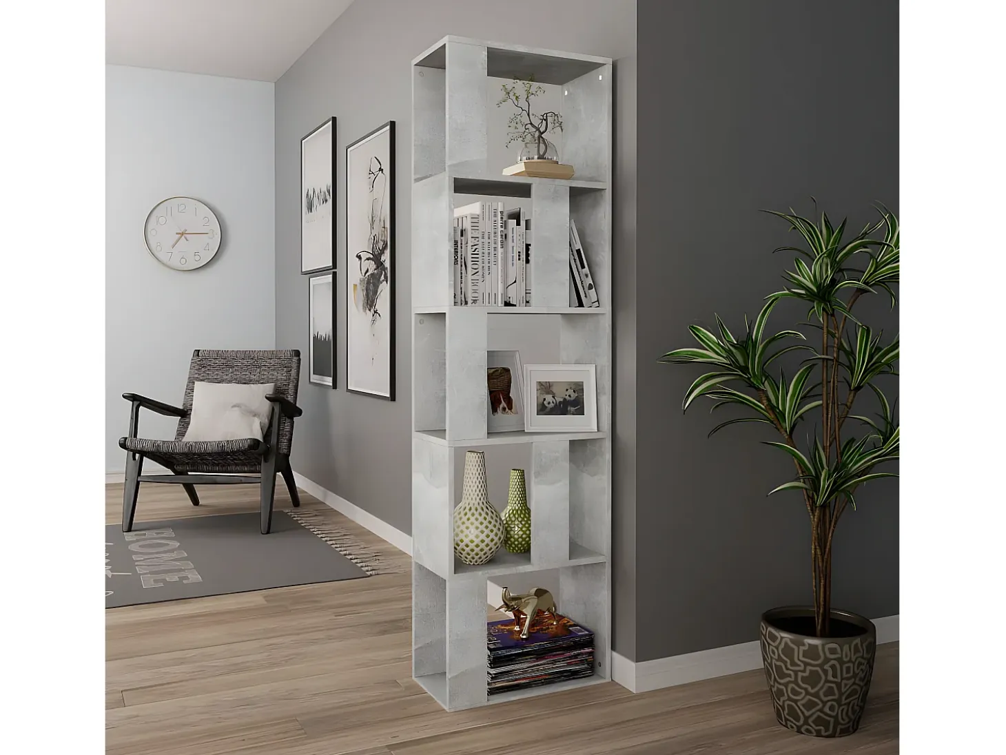 Estantería madera contrachapada gris hormigón 45x24x159cm