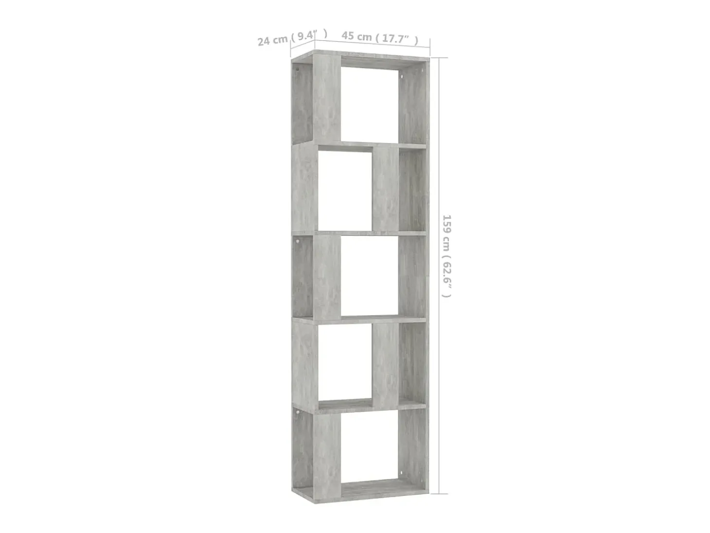 Estantería madera contrachapada gris hormigón 45x24x159cm