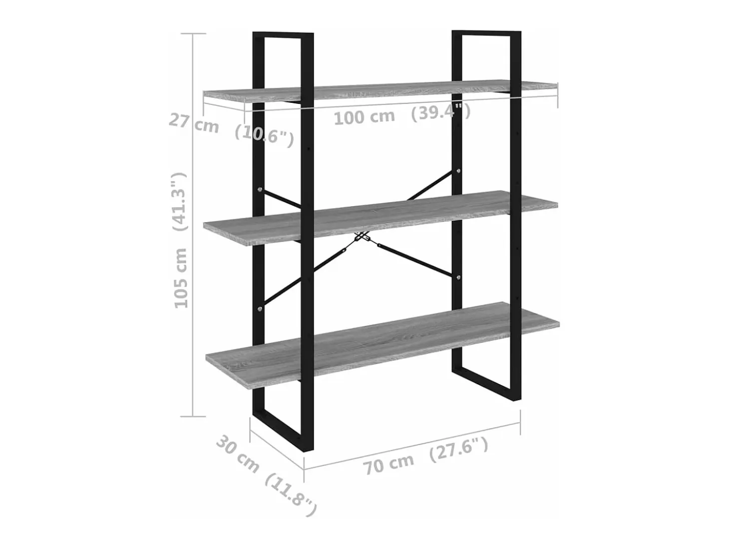 Estantería madera contrachapada gris Sonoma 100x30x105 cm