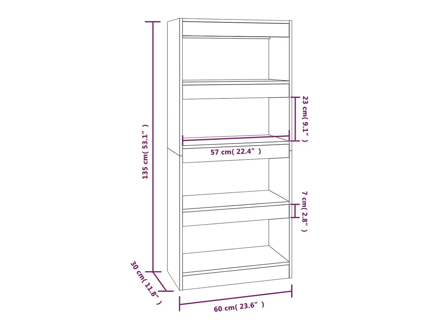 Estantería madera contrachapada roble ahumado 60x30x135 cm