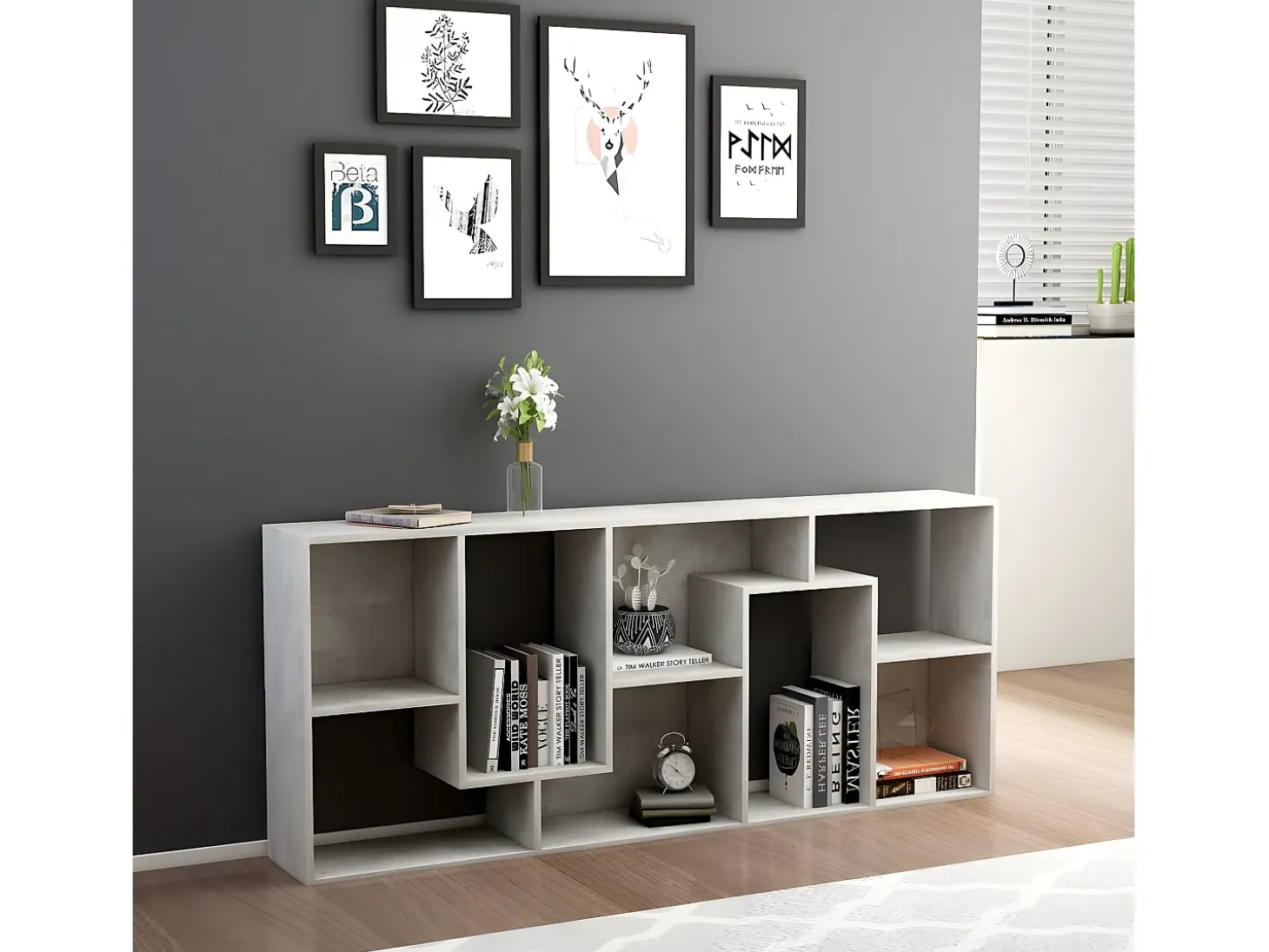Estantería madera contrachapada gris hormigón 67x24x161 cm