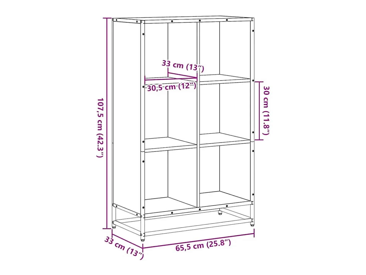 Estantería madera de ingeniería marrón roble 65,5x33x107,5 cm