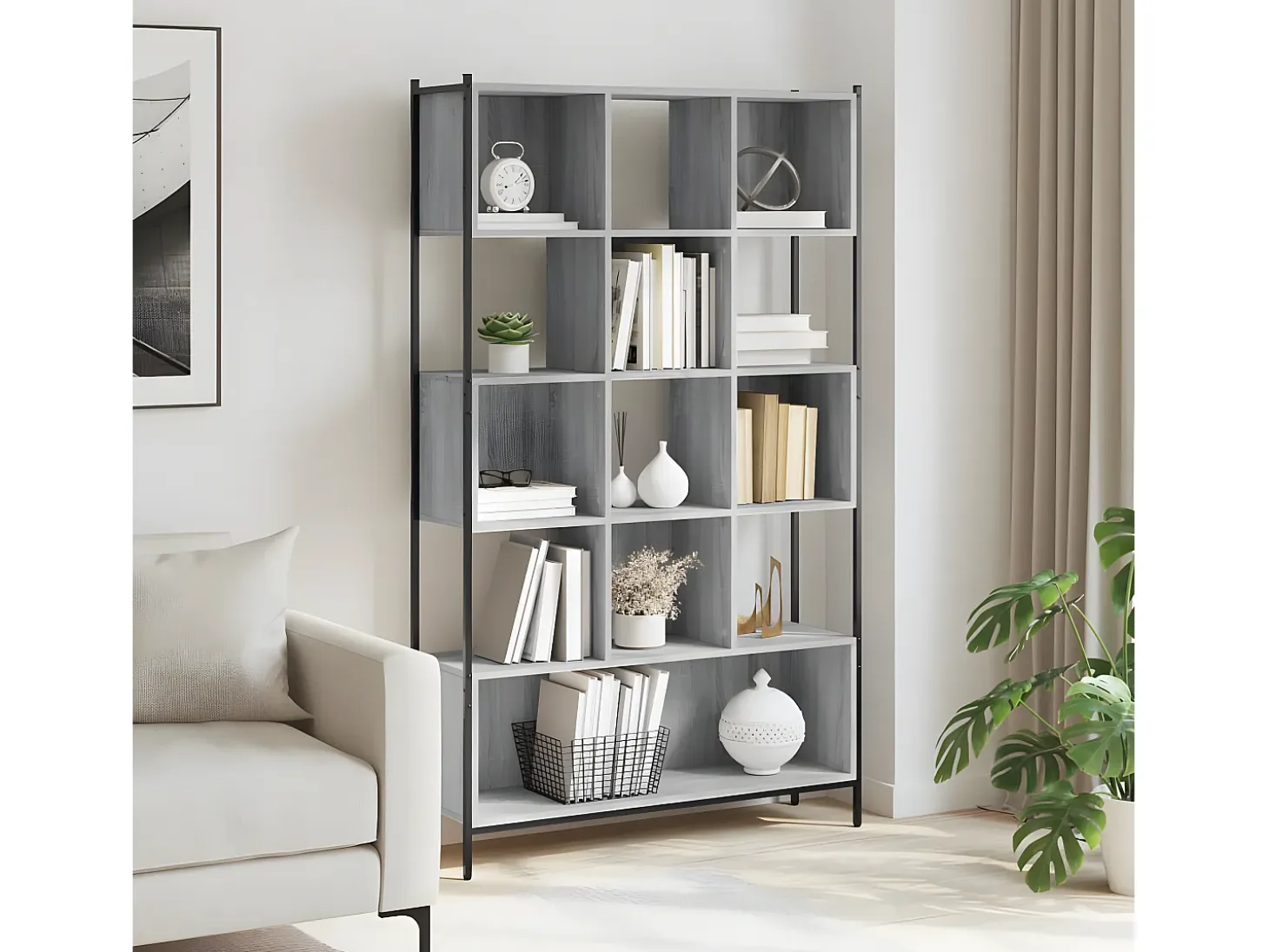 Estantería madera de ingeniería gris Sonoma 102x28x172 cm