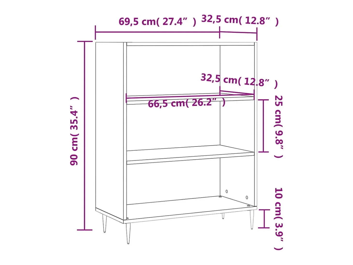 Estantería madera de ingeniería gris hormigón 69,5x32,5x90 cm