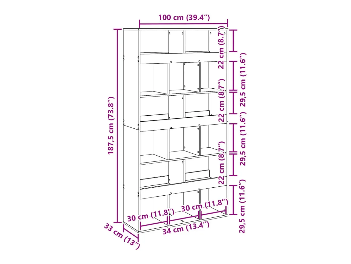 Estantería madera de ingeniería roble ahumado 100x33x187,5 cm