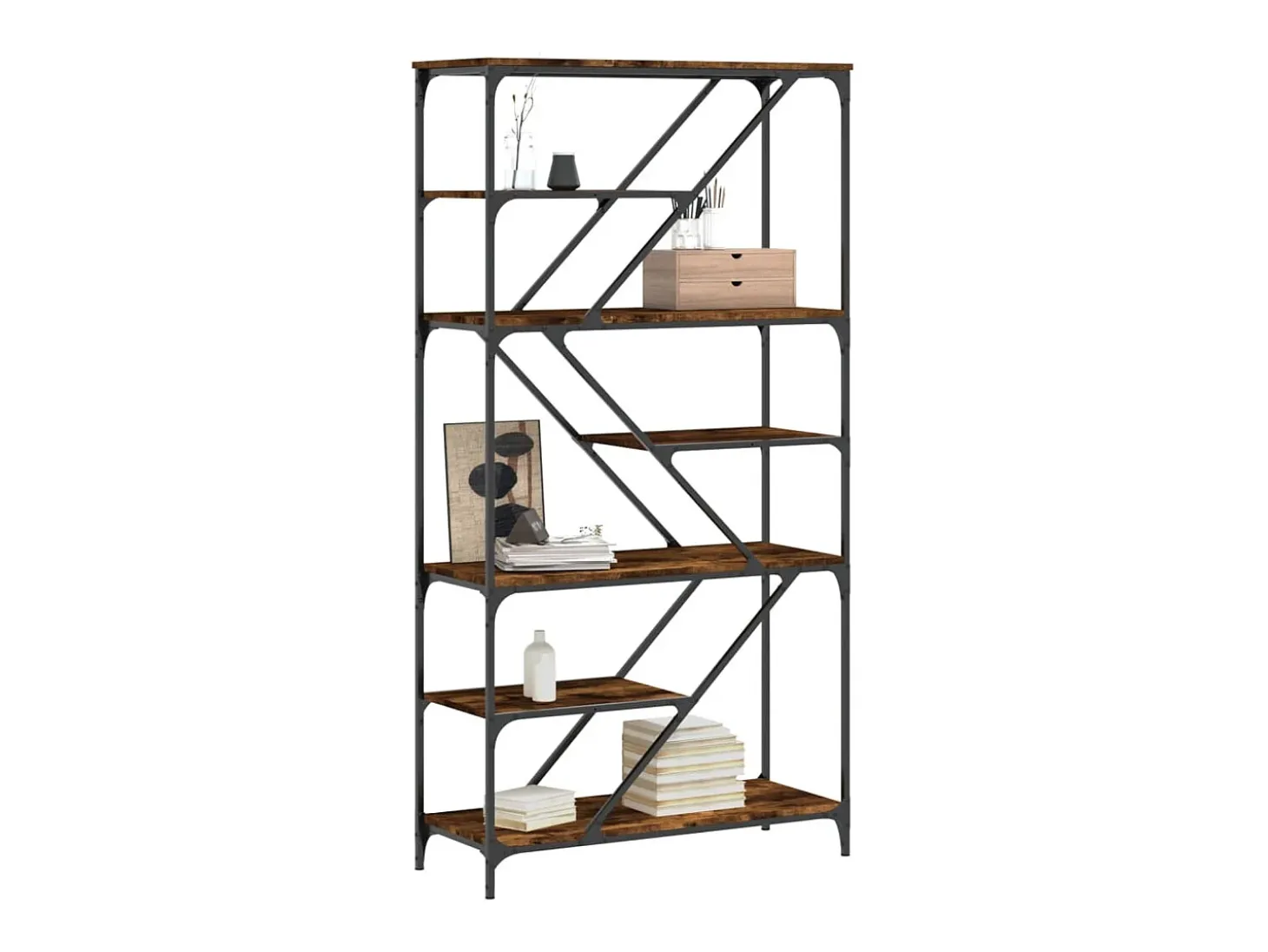 Estantería madera de ingeniería acero roble ahumado 91x36x176cm
