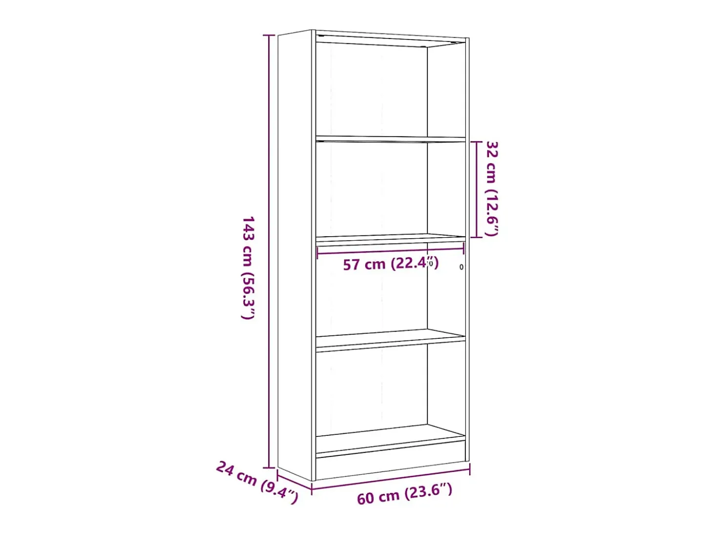 Estantería madera de ingeniería blanco brillo 60x24x143 cm