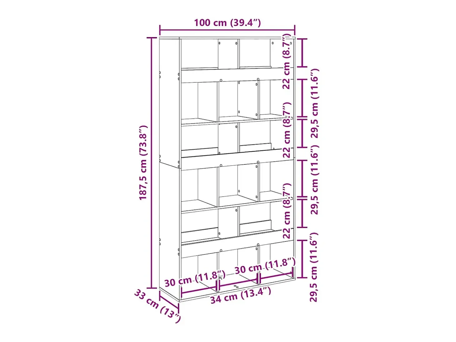 Estantería madera de ingeniería roble artisan 100x33x187,5 cm