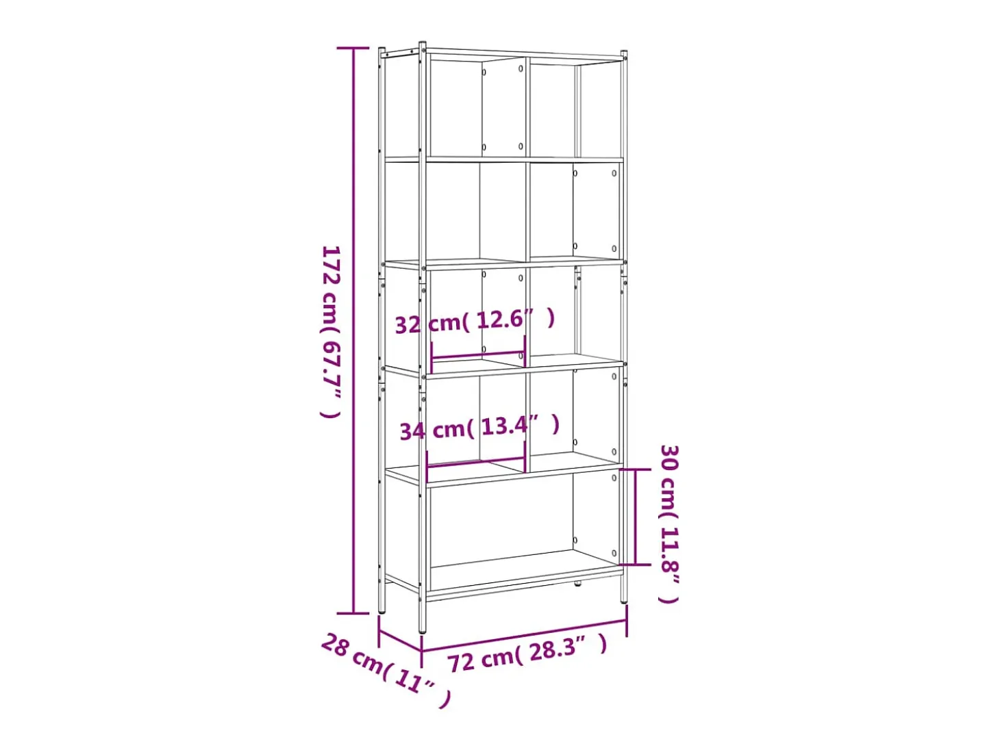 Estantería madera de ingeniería gris Sonoma 72x28x172 cm