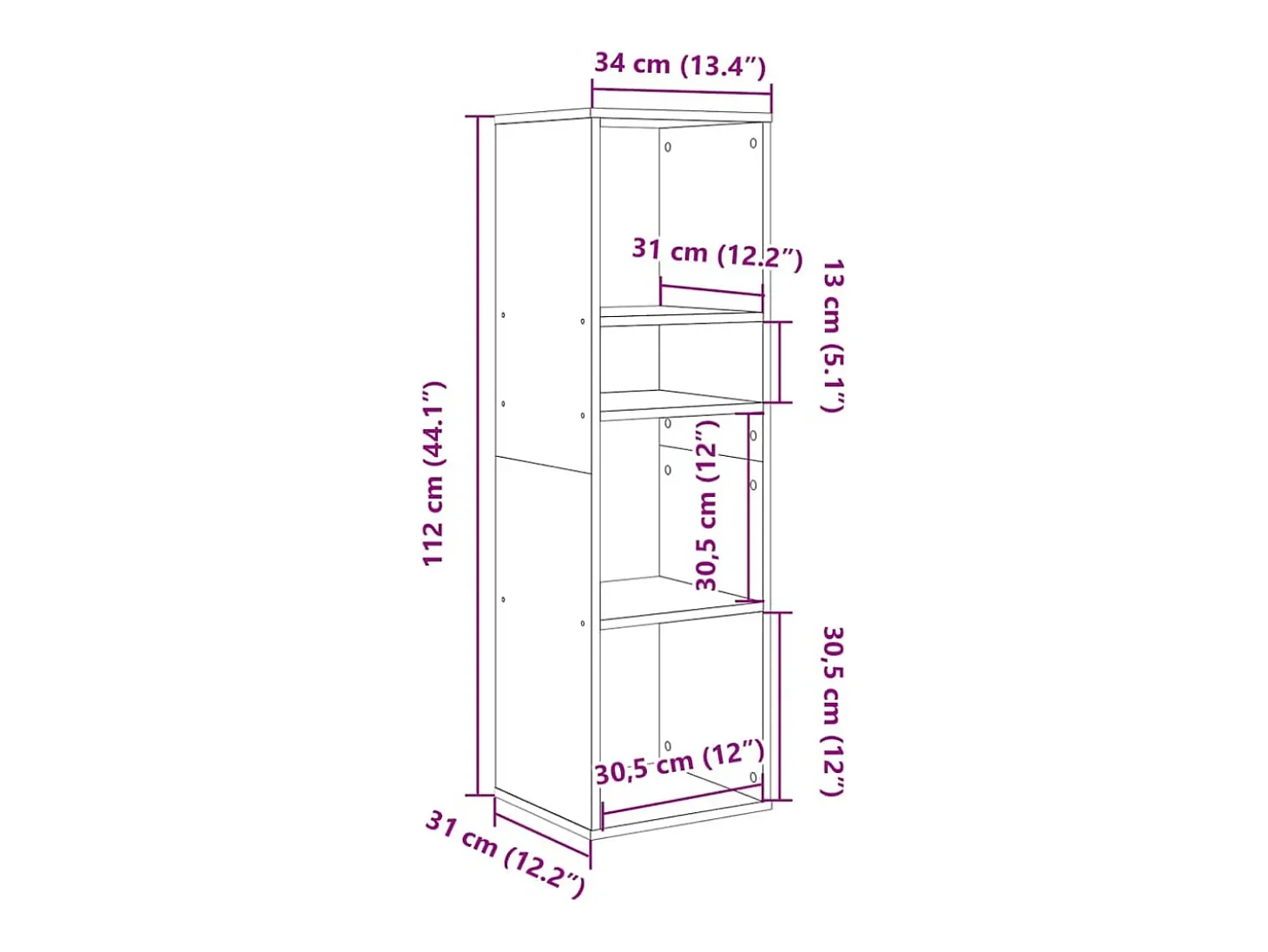 Estantería madera de ingeniería color roble sonoma 34x31x112 cm