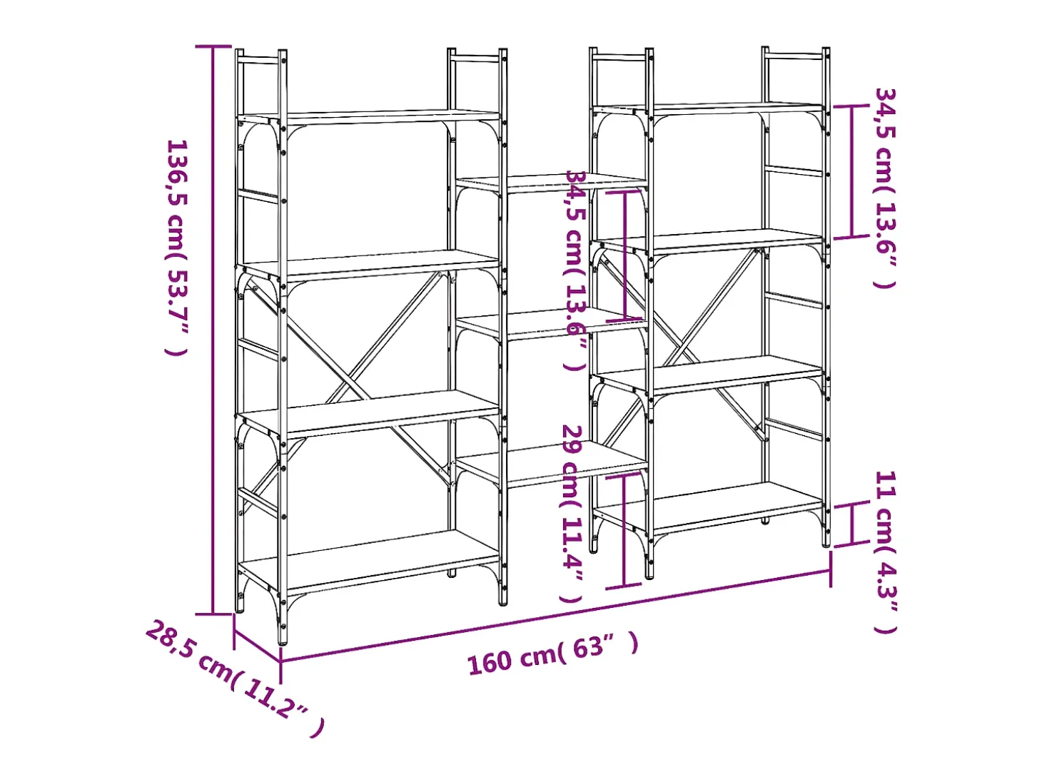 Estantería madera de ingeniería roble marrón 160x28,5x136,5 cm