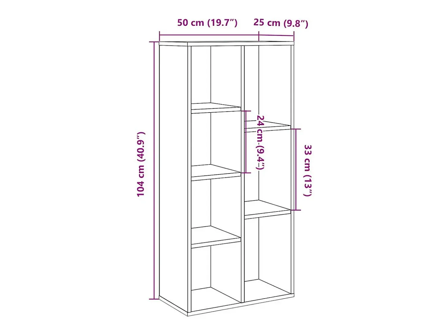Estantería madera envejecida 50x25x104 cm
