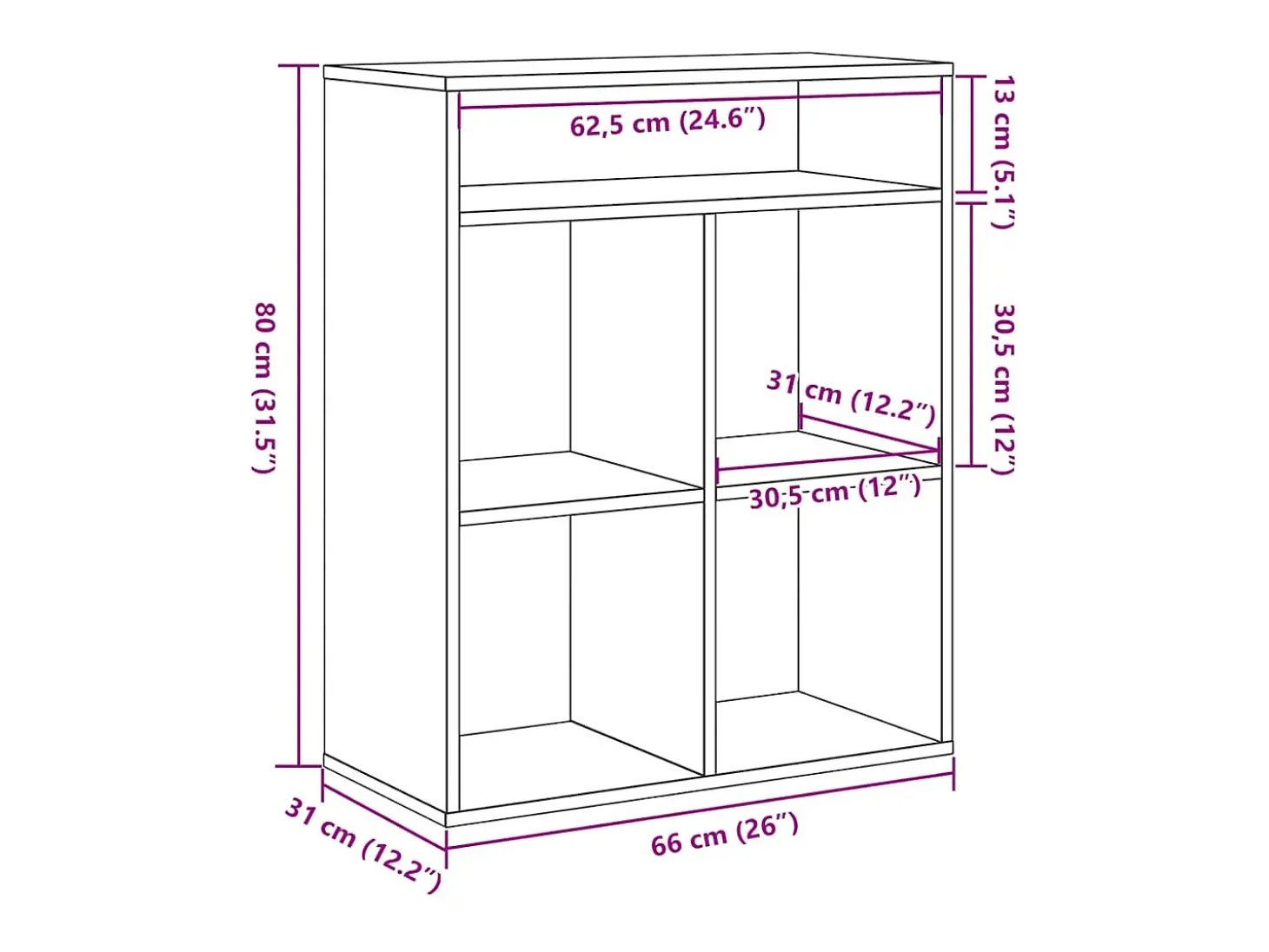 Estantería madera ingeniería color roble ahumado 66x31x80 cm