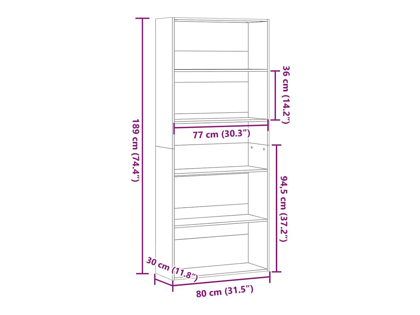 Estantería madera ingeniería madera envejecida 80x30x189 cm