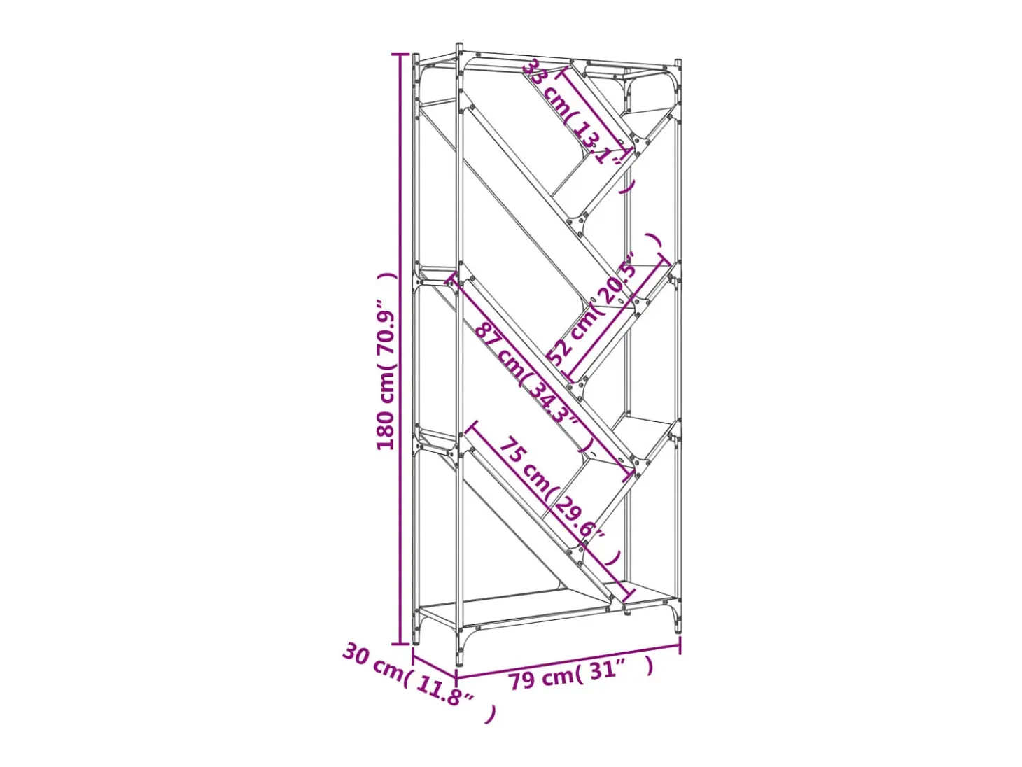 Estantería madera ingeniería y metal gris Sonoma 79x30x180 cm