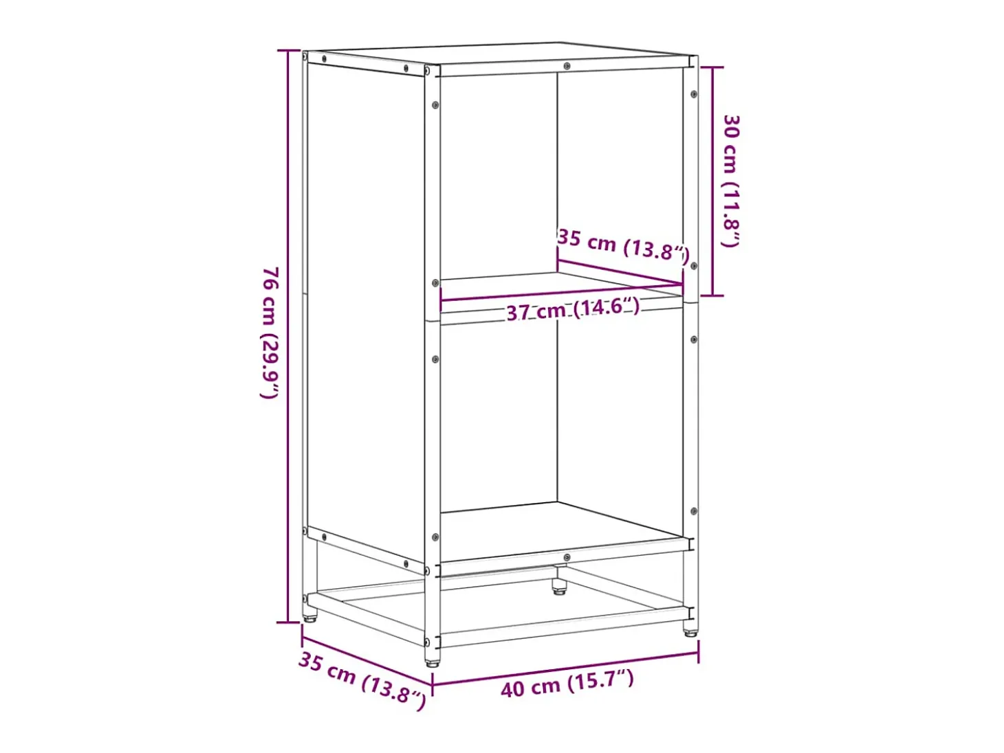Estantería madera ingeniería negra 40x35x76 cm