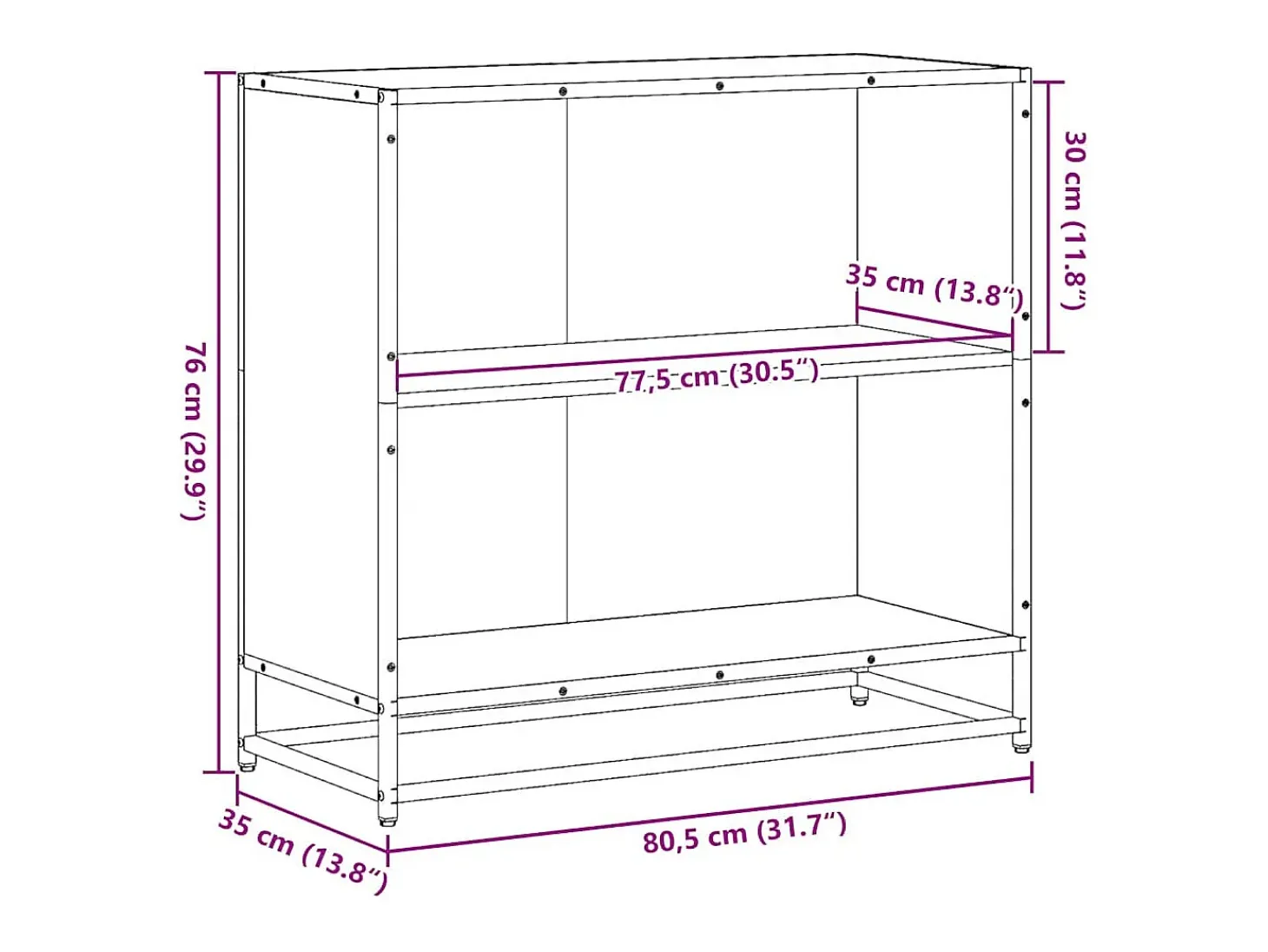 Estantería madera ingeniería negra 80,5x35x76 cm