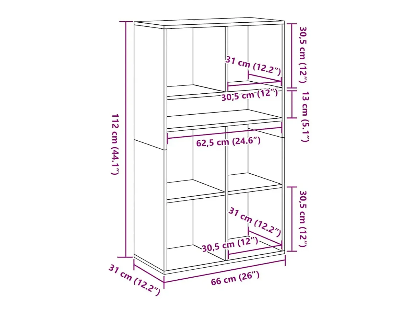 Estantería madera ingeniería gris hormigón 66x31x112 cm