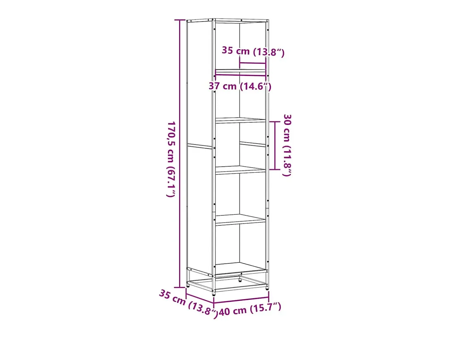 Estantería madera ingeniería roble marrón 40x35x170,5 cm