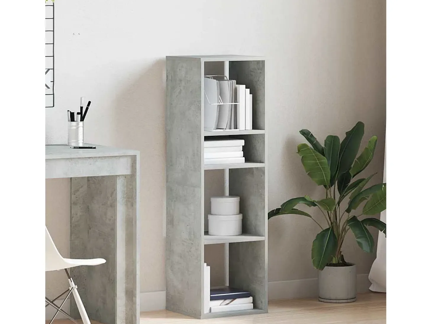 Estantería madera ingeniería gris hormigón 34x31x112 cm