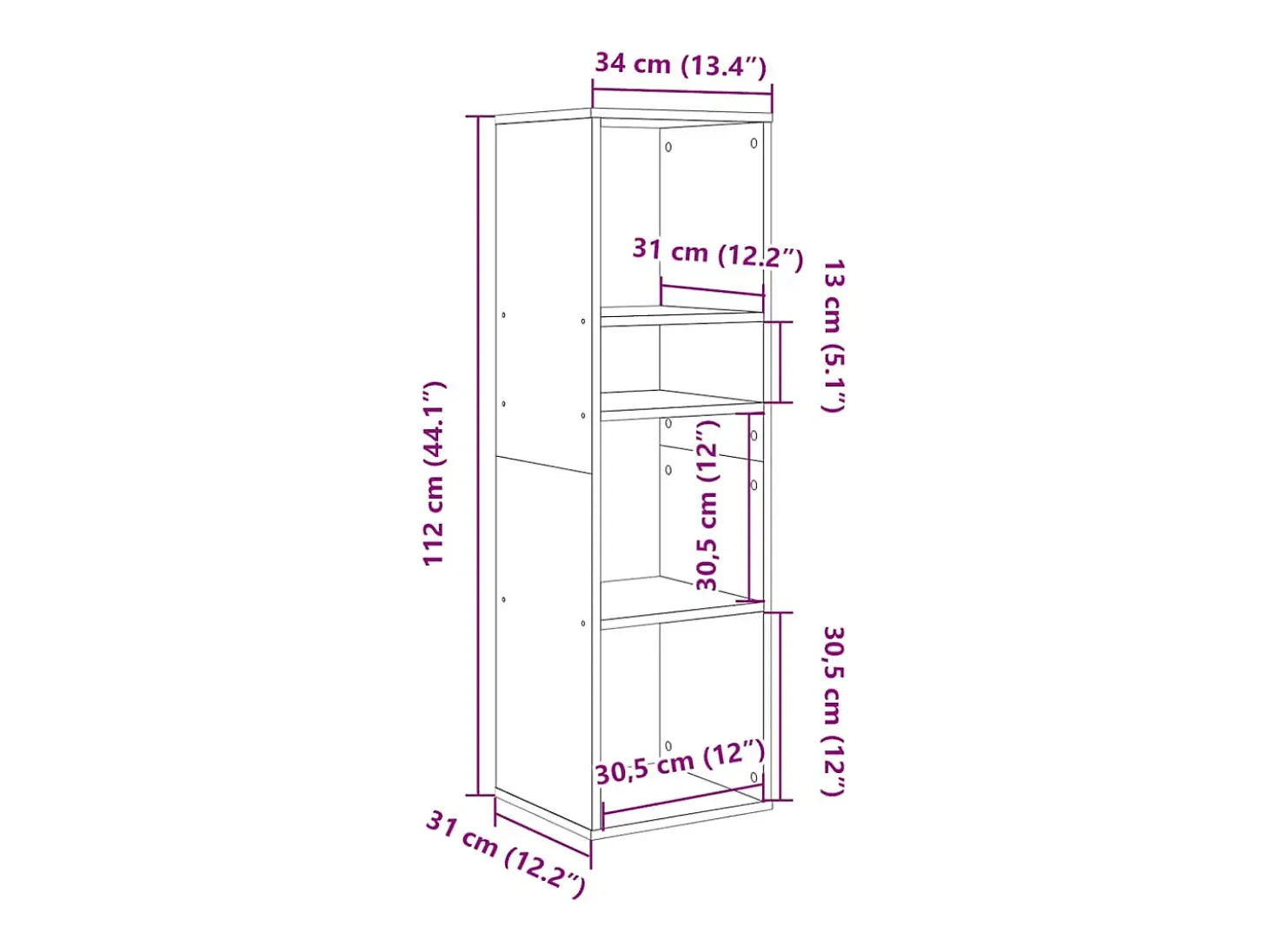 Estantería madera ingeniería gris hormigón 34x31x112 cm